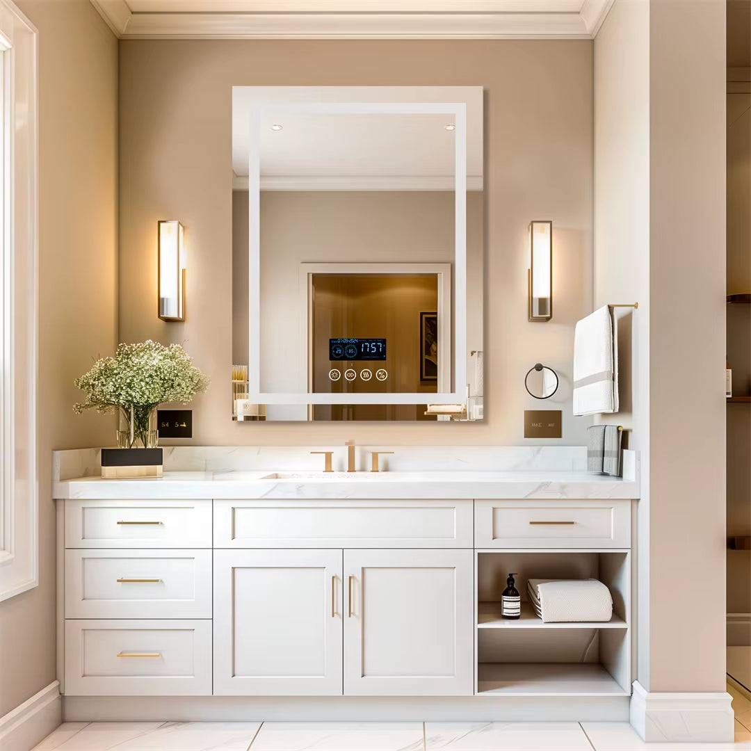 Bluetooth LED Bathroom Vanity Mirror with Speaker (Anti-Fog + Dimmer)