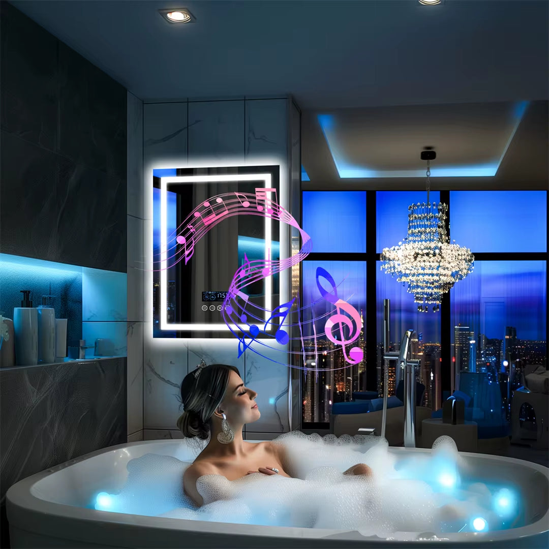 Bluetooth LED Bathroom Vanity Mirror with Speaker (Anti-Fog + Dimmer)
