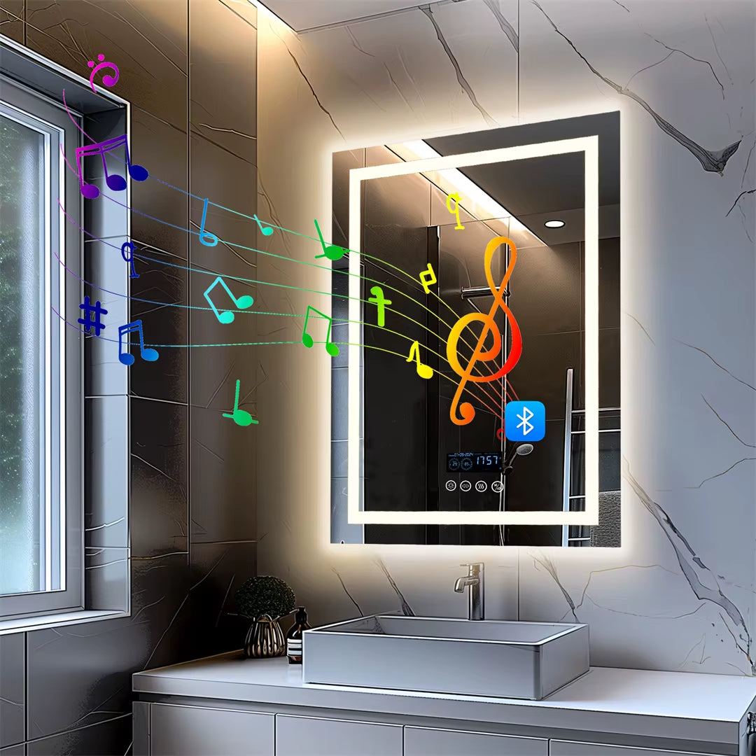 Bluetooth LED Bathroom Vanity Mirror with Speaker (Anti-Fog + Dimmer)