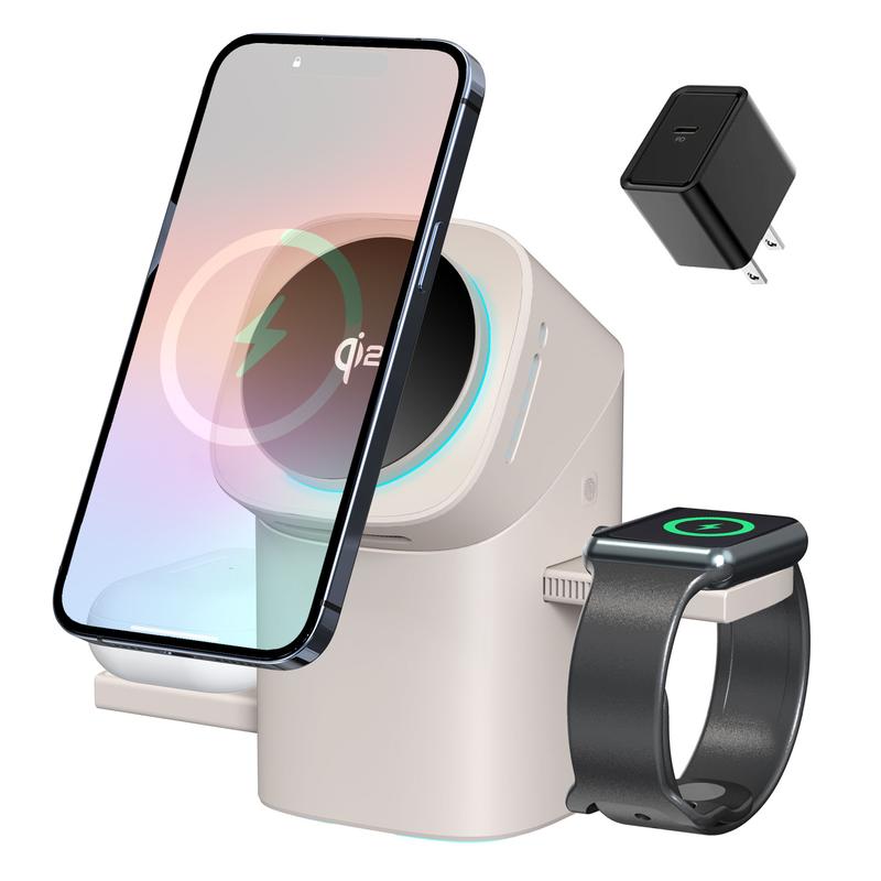 3-in-1 Wireless Charger – Fast Charging Station with Magnetic Auto Rotation