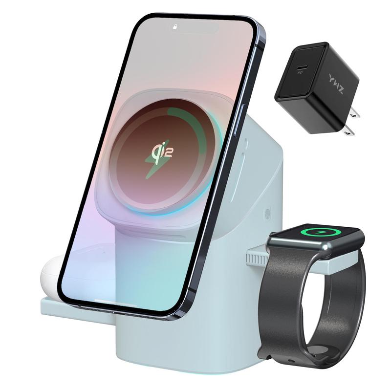 3-in-1 Wireless Charger – Fast Charging Station with Magnetic Auto Rotation