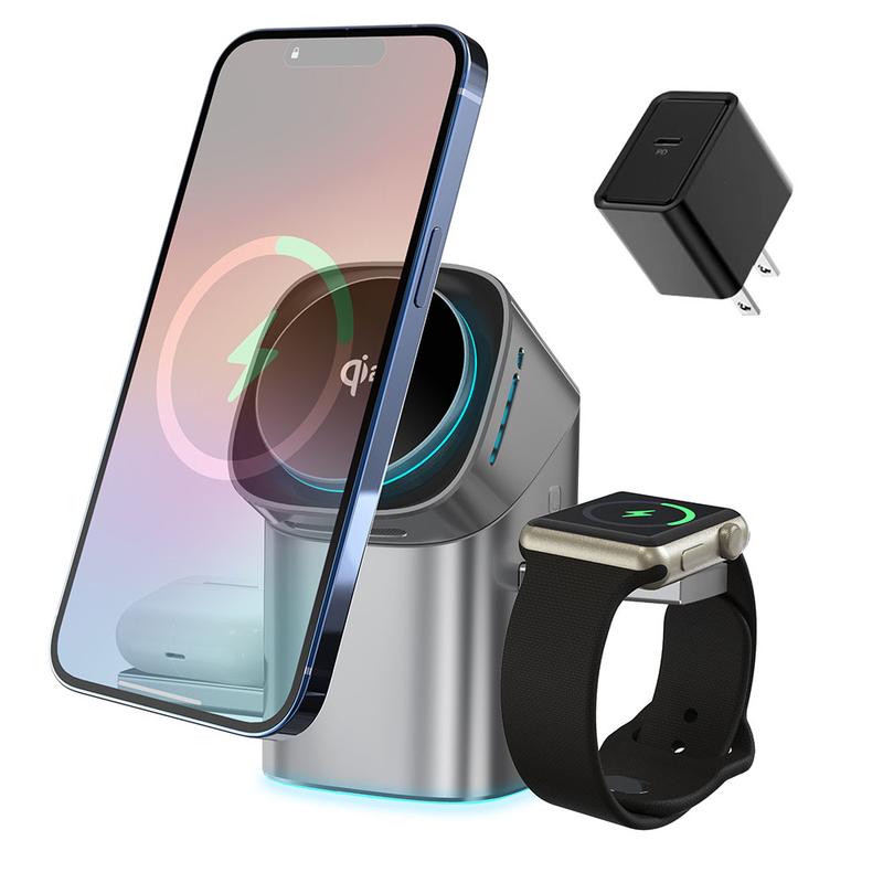 3-in-1 Wireless Charger – Fast Charging Station with Magnetic Auto Rotation