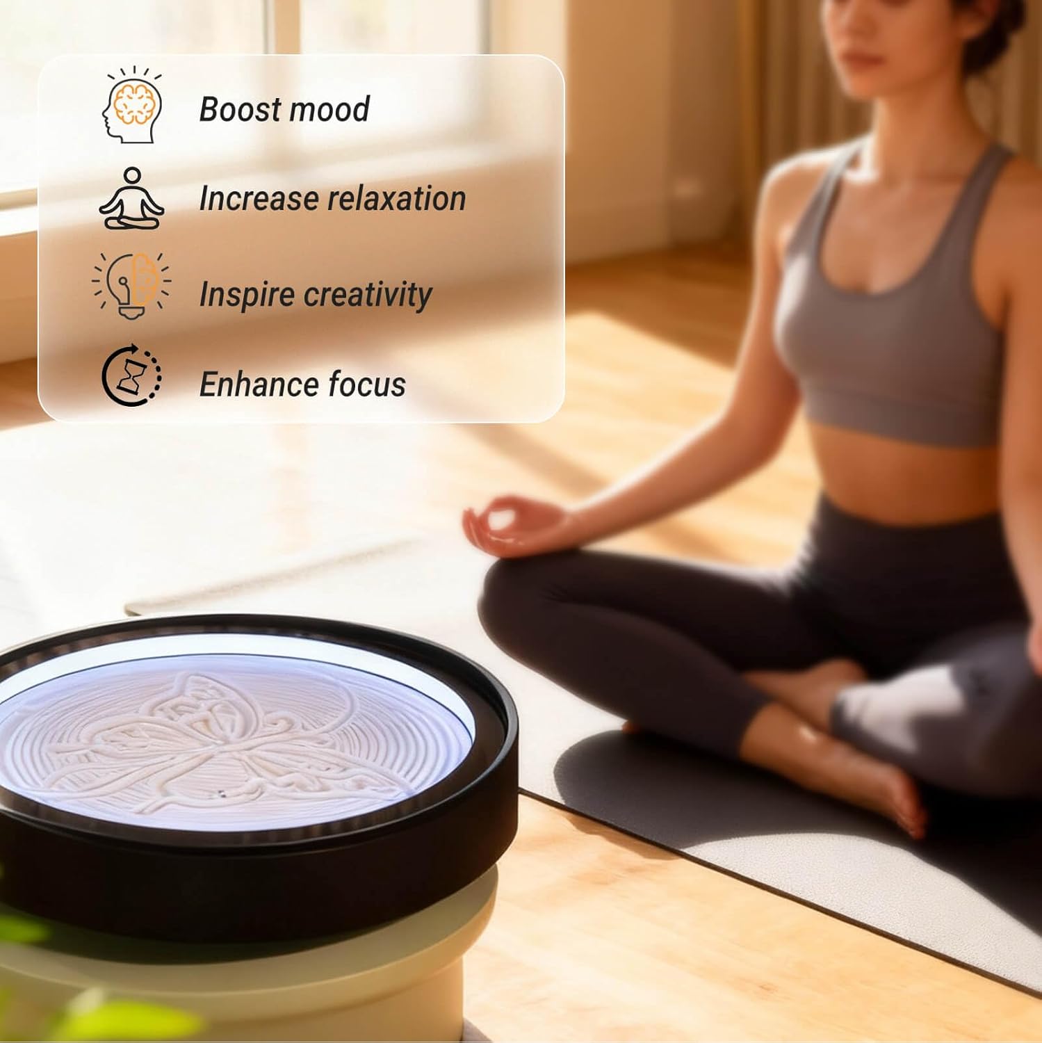 20" Zen Sand Art Display - App-Controlled Drift Sandscape with DIY Patterns & LED Lighting for Ultimate Relaxation and Meditation