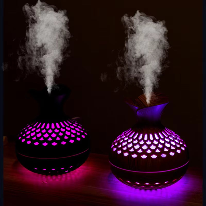 300ML USB Air Humidifier – Hollow Vase Design with Colorful Night Lights