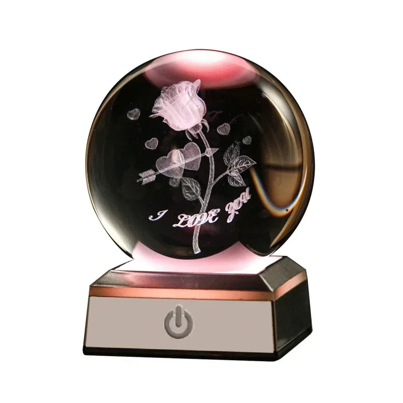 3D Planet Crystal Ball Night Light – Galaxy/Moon/Saturn Tabletop Décor Gift