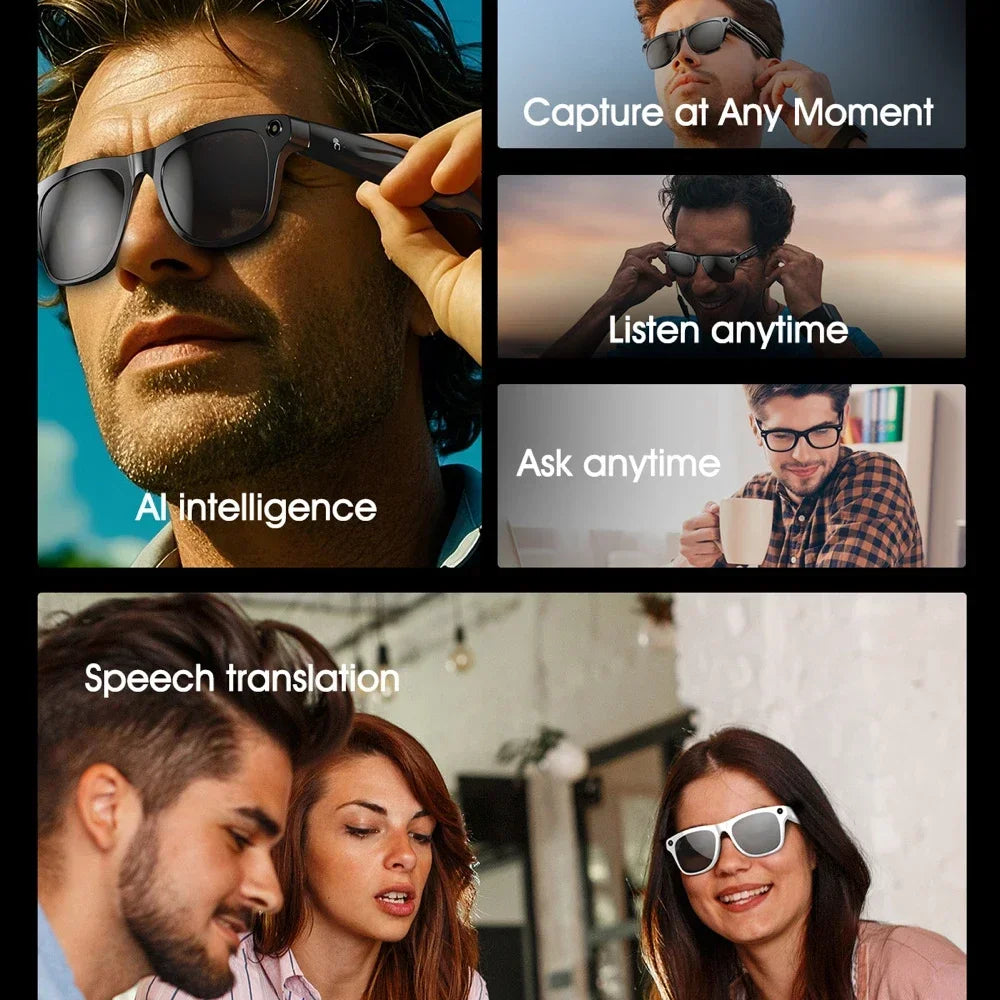 AI Smart Camera Glasses – HD Photochromic Lenses, Bluetooth Calling, Voice Assistant 