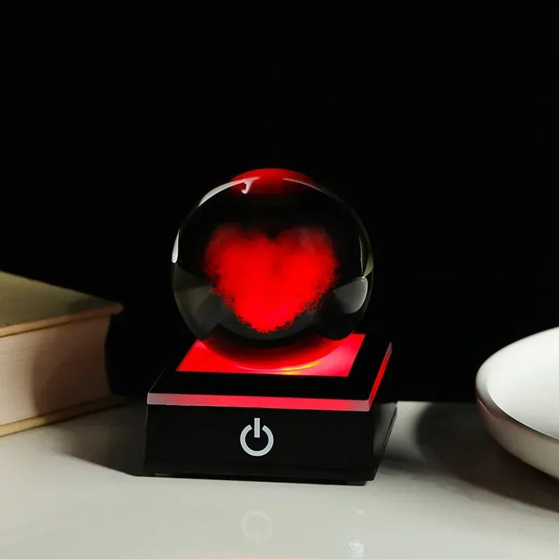 3D Planet Crystal Ball Night Light – Galaxy/Moon/Saturn Tabletop Décor Gift
