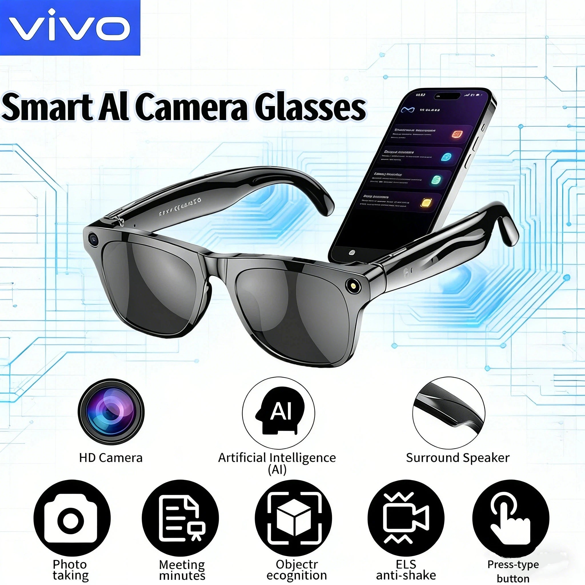 AI Smart Camera Glasses – HD Photochromic Lenses, Bluetooth Calling, Voice Assistant 