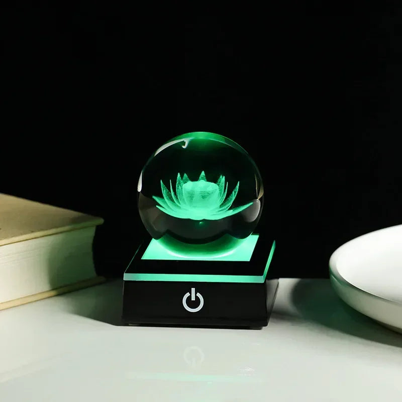 3D Planet Crystal Ball Night Light – Galaxy/Moon/Saturn Tabletop Décor Gift