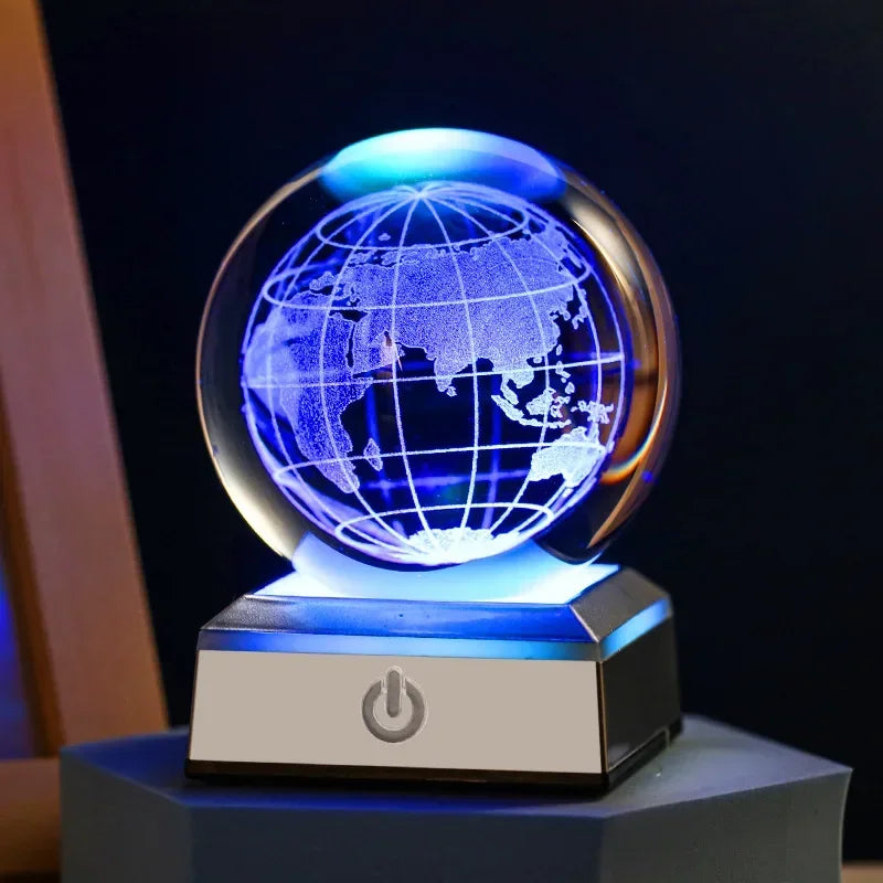 3D Planet Crystal Ball Night Light – Galaxy/Moon/Saturn Tabletop Décor Gift