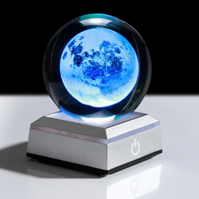 3D Planet Crystal Ball Night Light – Galaxy/Moon/Saturn Tabletop Décor Gift
