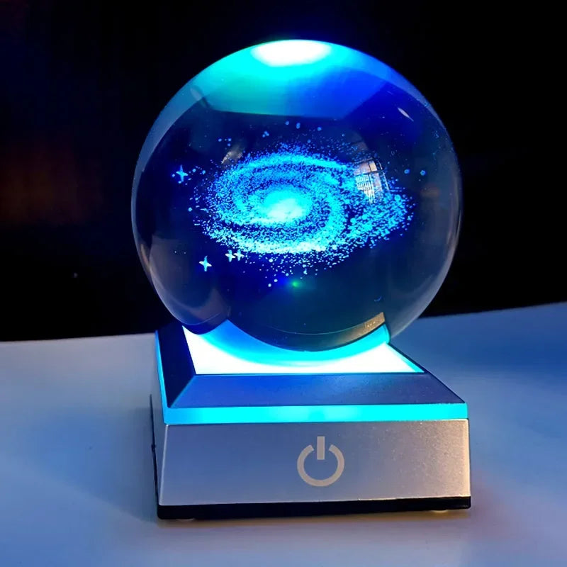 3D Planet Crystal Ball Night Light – Galaxy/Moon/Saturn Tabletop Décor Gift