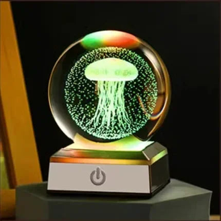 3D Planet Crystal Ball Night Light – Galaxy/Moon/Saturn Tabletop Décor Gift