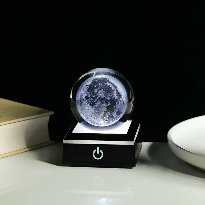 3D Planet Crystal Ball Night Light – Galaxy/Moon/Saturn Tabletop Décor Gift