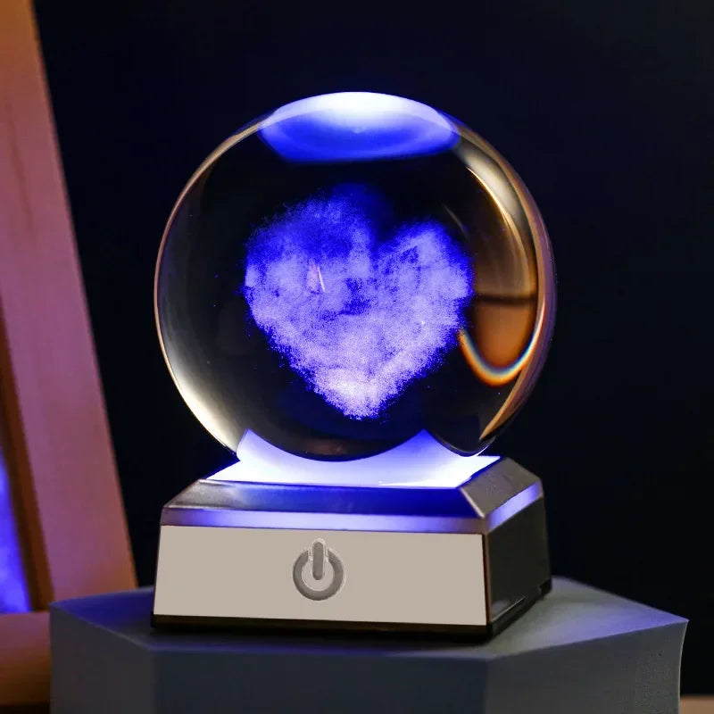 3D Planet Crystal Ball Night Light – Galaxy/Moon/Saturn Tabletop Décor Gift