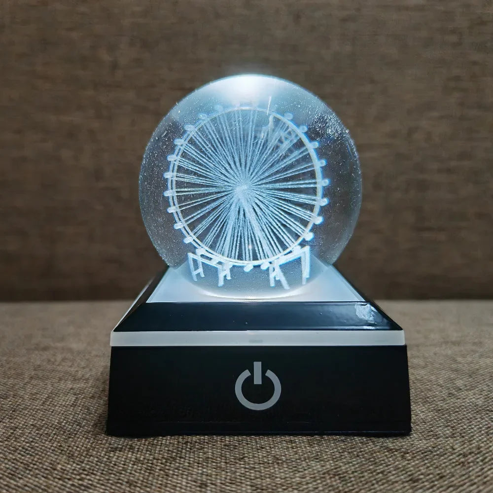 3D Planet Crystal Ball Night Light – Galaxy/Moon/Saturn Tabletop Décor Gift