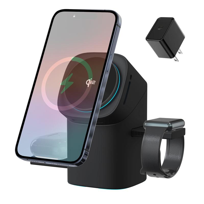 3-in-1 Wireless Charger – Fast Charging Station with Magnetic Auto Rotation
