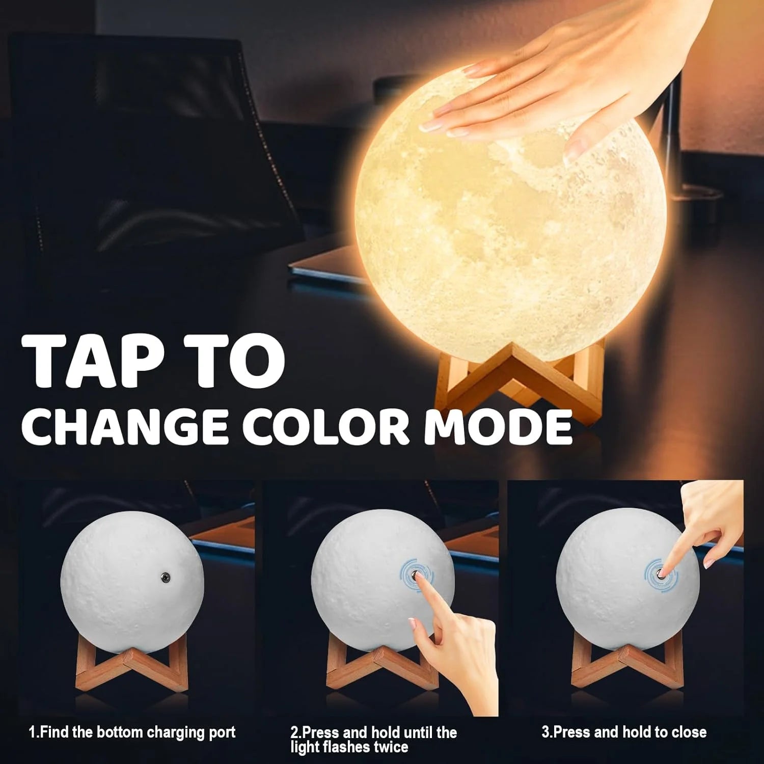 3D Moon Night Light l 16-Color Ambient Lamp for Bedroom & Home Decor