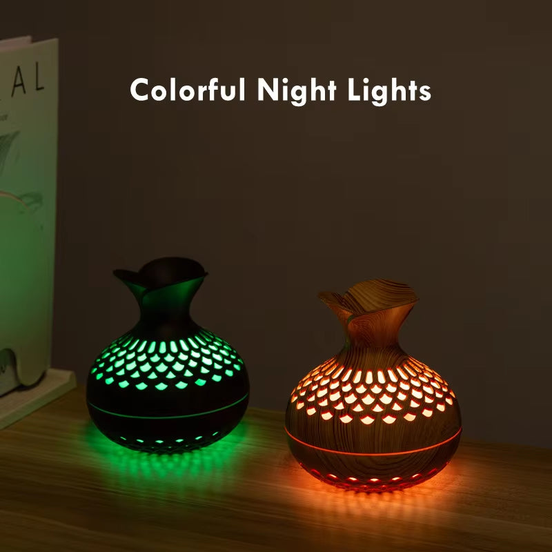 300ML USB Air Humidifier – Hollow Vase Design with Colorful Night Lights