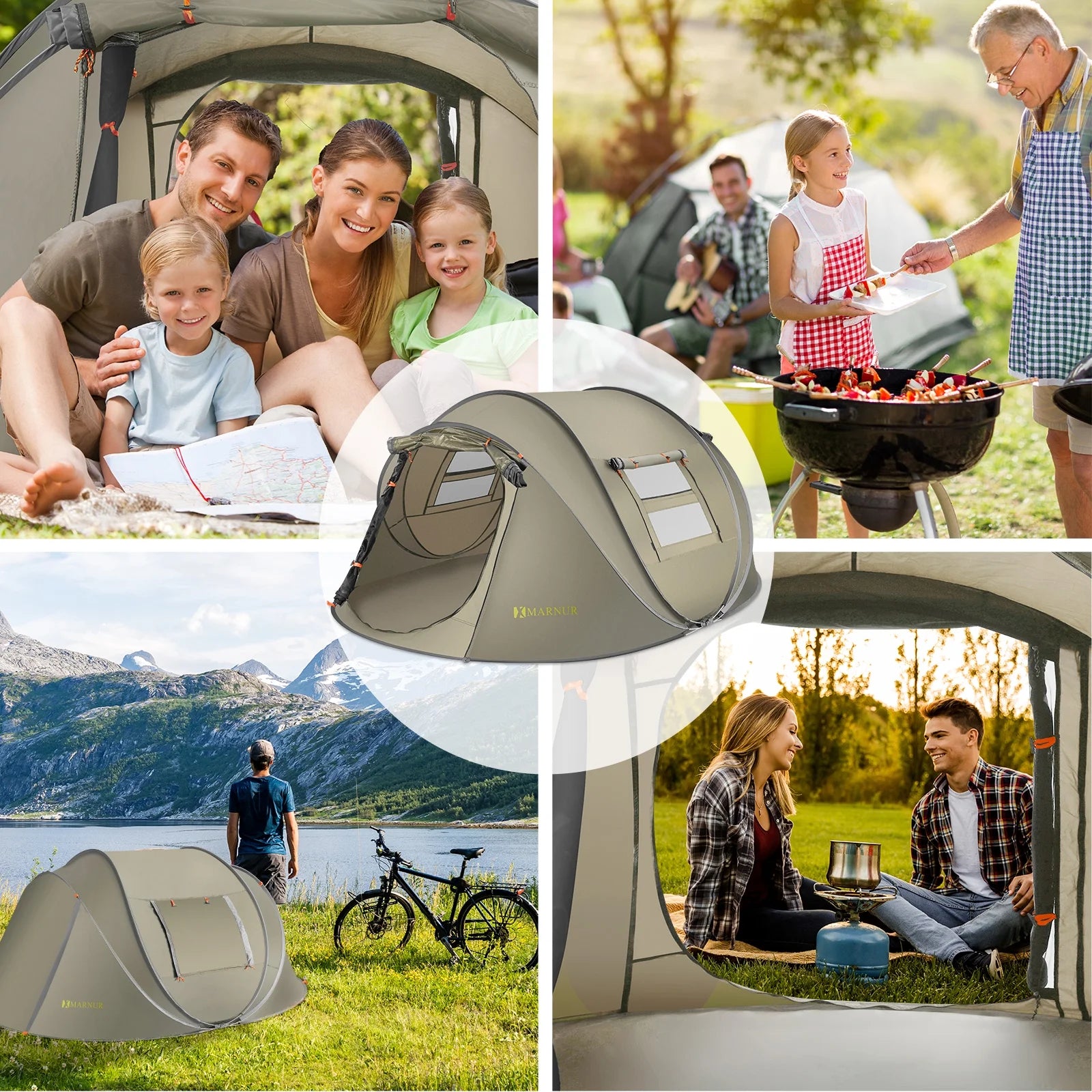 4-Person Instant Pop-Up Camping Tent – Auto Setup, Portable, Large Doors & Windows