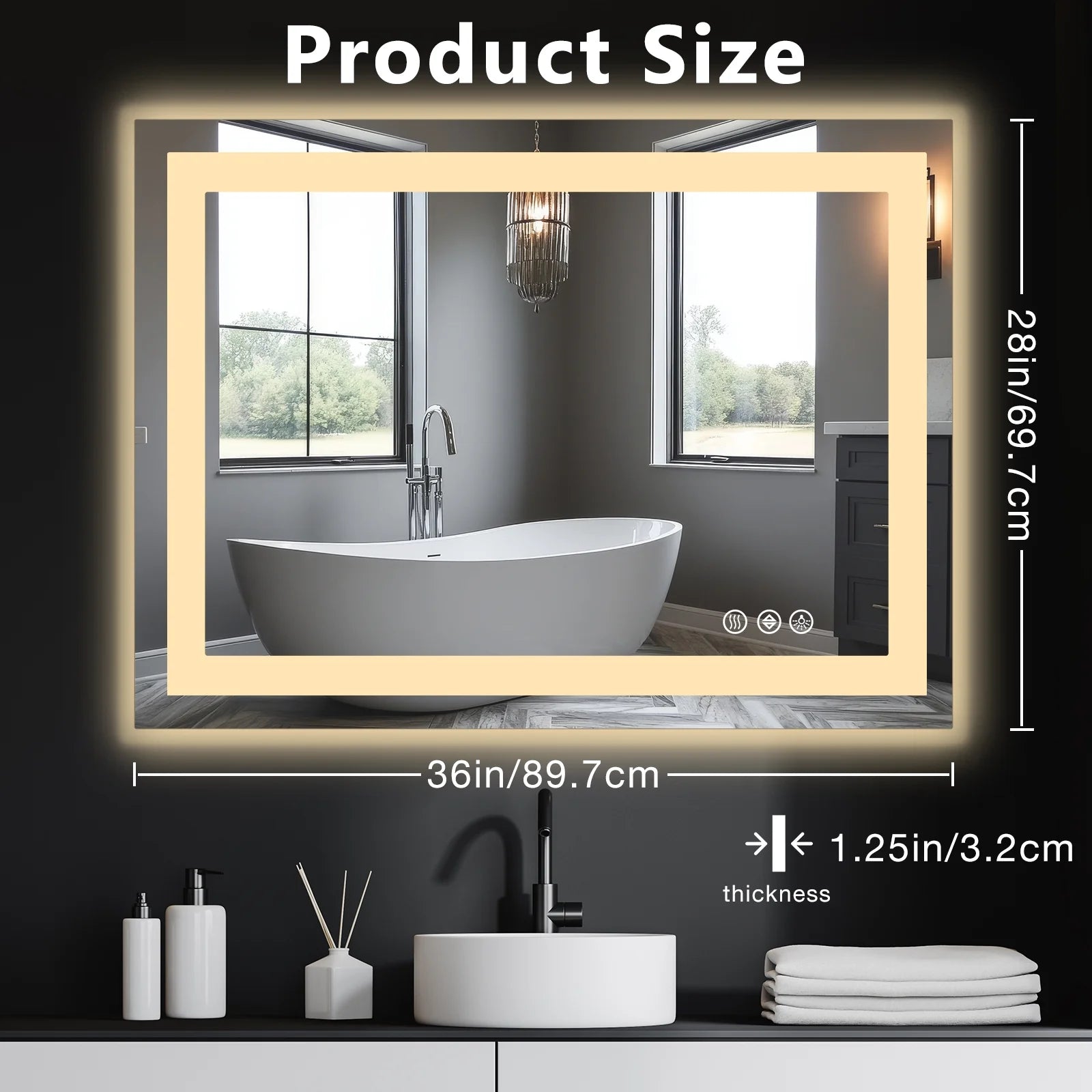 28×32" LED Bathroom Mirror with Anti-Fog